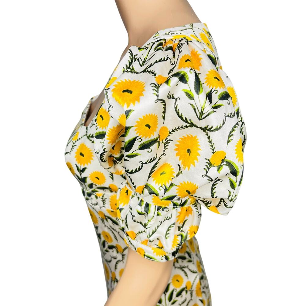 Agua by Agua Bendita Mango Mimosa Midi Dress S Silk White Yellow Floral Rare - Picture 11 of 16